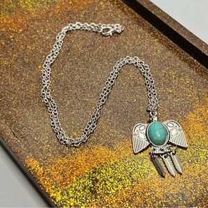 Silver Tone and Turquoise Stone Pendant Necklace